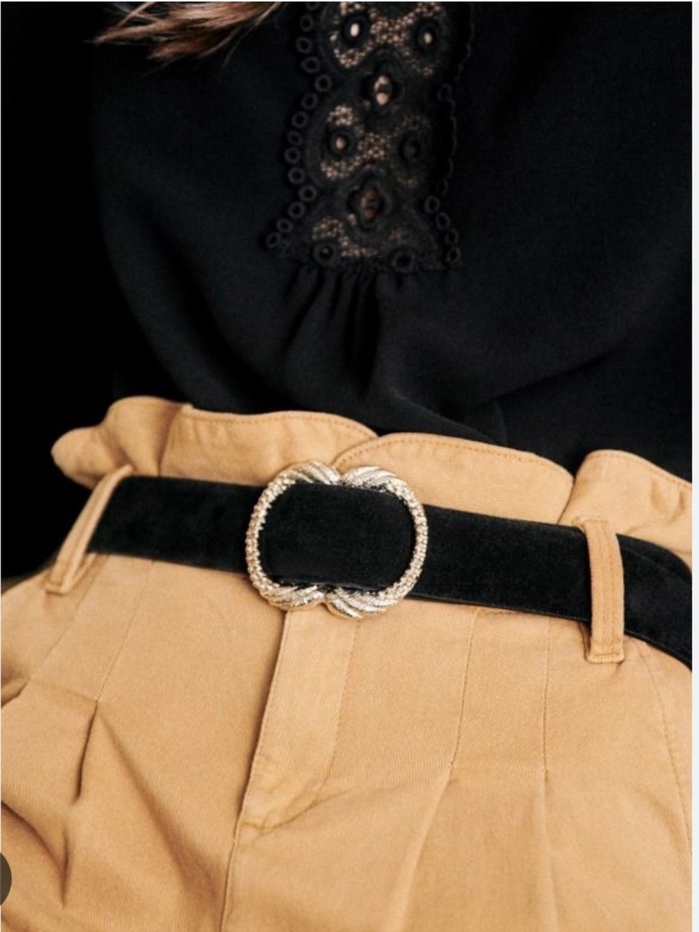 RARE Sezane Artemis Black Suede Belt with Gold Buckle - Women